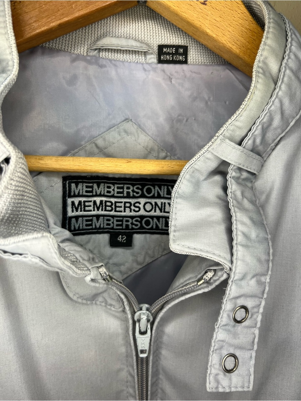 Members Only Light Gray Bomber Jacket with Epaulets - Picture 2 of 2
